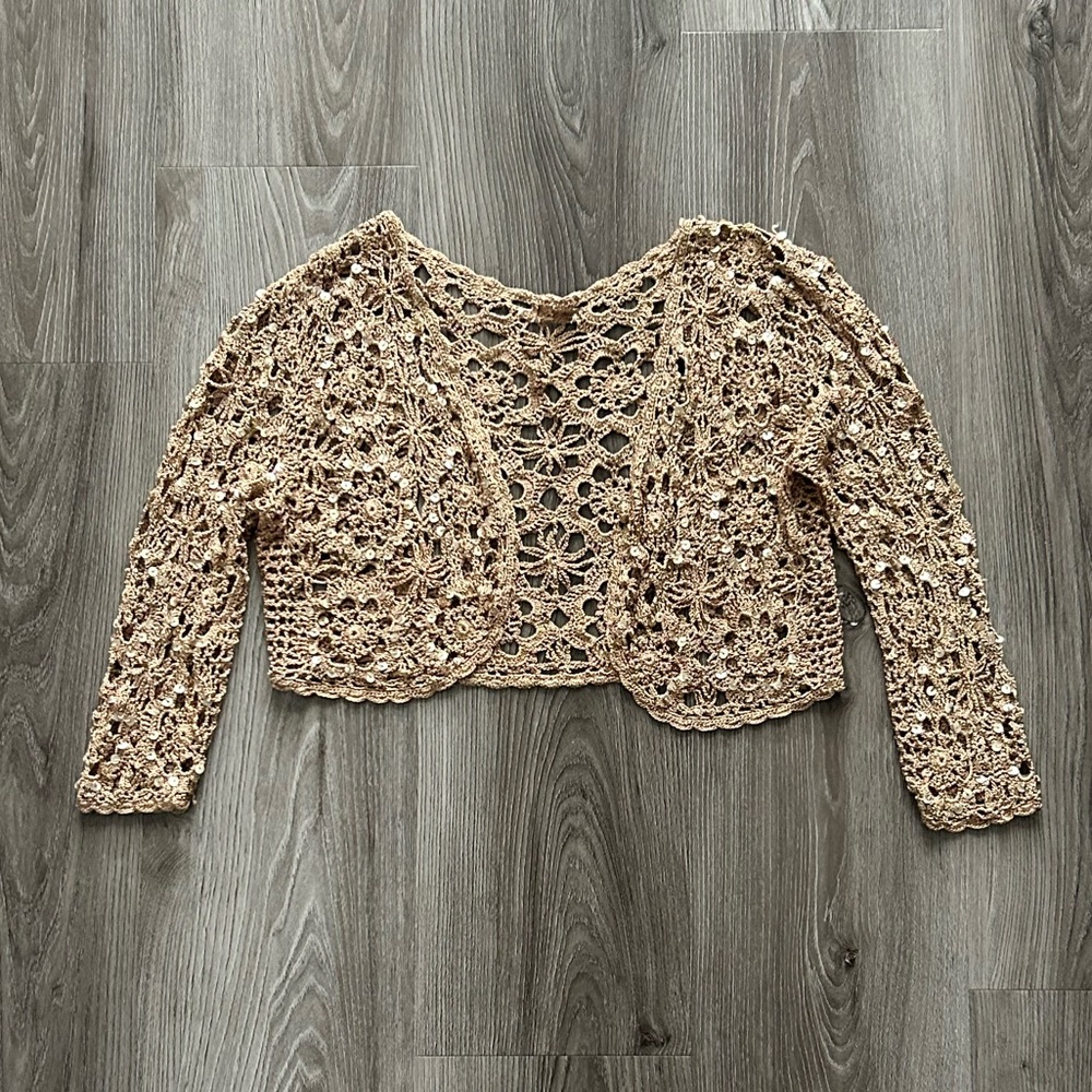 Crochet Tan Sequined Bolero